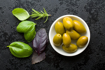 green olives and herbs