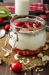 Domestic cherry yogurt with wonder chia seeds and granula