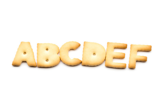Letter ABCDEF biscuit isolated on white background
