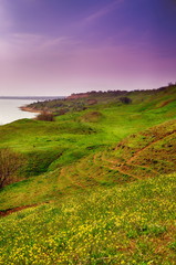 The hills near the sea at sunset. Merzhanov. Rostov region. Russ