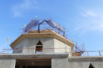 The structure of buddhist pagoda during construction