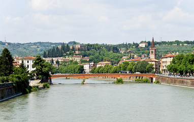 Fototapeta premium Verona. View from the bridge on Saint Peter's Castle.