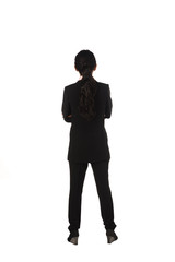 Asian business woman standing backview