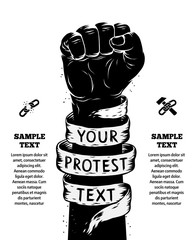 Raised fist held in protest. Vector illustration - obrazy, fototapety, plakaty
