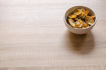 Stir fried clams with roasted chili paste, Thai food