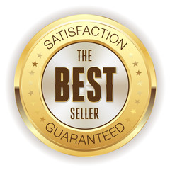 Gold best seller badge on white background