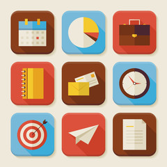 Vector Flat Business and Office Squared App Icons Set