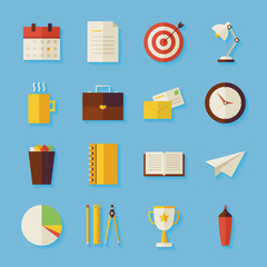 Flat Business and Office Objects Set with Shadow