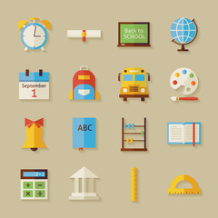 Vector Flat Back to School Objects Set with Shadow