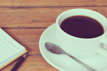 cup of coffee on a wooden table