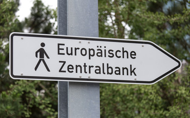 german walking sign to the new european central bank in frankfur