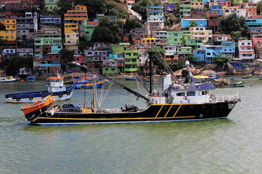 fishing boat for tuna fishing at anchor in the Brazilian city of Victoria