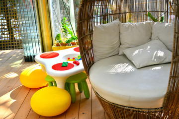 Kids party with baloons near the pool