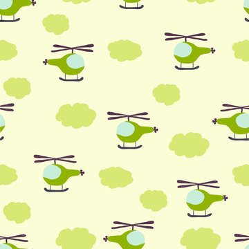 kids seamless pattern: Aircraft and clouds