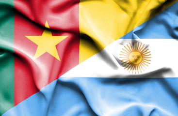 Waving flag of Argentina and Cameroon