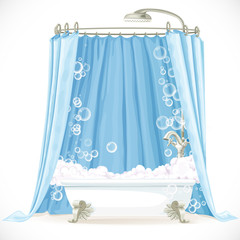 Vintage claw-foot bathtub and a curtain on the hoop