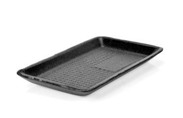 Black empty food tray. Isolated on white background