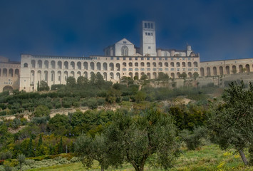 Fototapeta na wymiar Beautiful view of the ancient town of Assisi with blue sky, Umbr