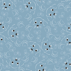 Seamless pattern with cartoon cute outline dog. Contour puppy