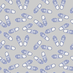 Realistic flat blue sport gumshoes. Seamless pattern. View from above