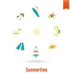 Summer and Beach Simple Flat Icons