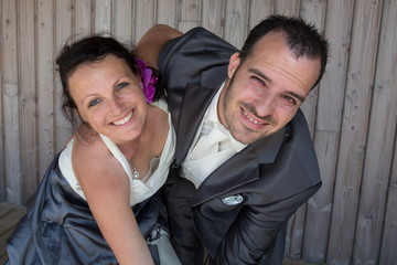 Happy Just married couple have  fun together