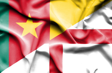 Waving flag of England and Cameroon