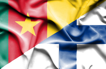 Waving flag of Finland and Cameroon