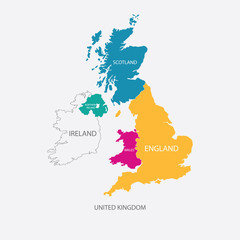 UNITED KINGDOM MAP, UK MAP with borders in different color - obrazy, fototapety, plakaty