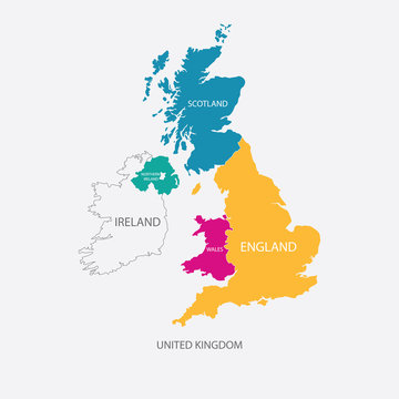 UNITED KINGDOM MAP, UK MAP with borders in different color