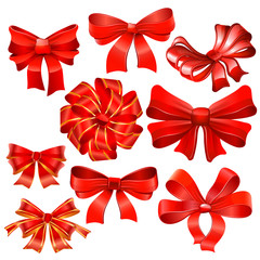 Red bow set. Vector