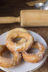Fresh donut on white plate