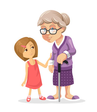 Grandmother And Granddaughter. Vector Flat Illustration