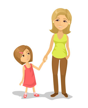 Mom and daughter. Vector flat illustration