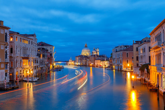 Grand Canal in Venice at night.