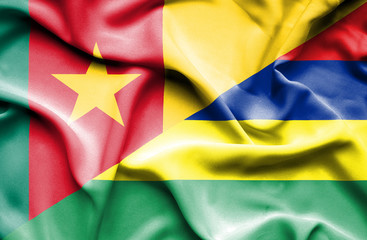Waving flag of Mauritius and Cameroon