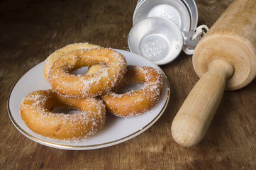 Fresh donut on white plate