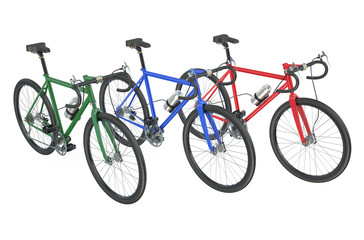 Fototapeta na wymiar three colored bicycles closeup