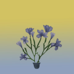 Sepia Vintage card with blue flowers bunch and yellow blue background.