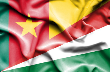 Waving flag of Seychelles and Cameroon