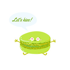 Postcard with cute macaroon. Caption let kissing.