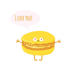 Postcard with cute macaroon. I love you.