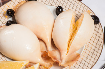 Squids stuffed with cheese and shrimps