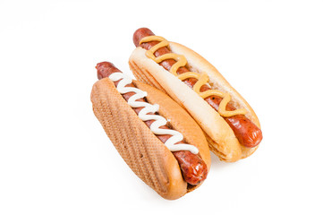 Hot dogs with mustard and mayonnaise