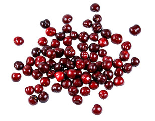 Fresh Juicy Cherries. scattered on white background. 