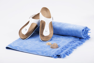 Bright beach accessories isolated on white