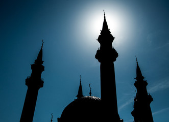 Silhouette of a mosque Kol Sharif (Qol Sherif) in Kazan Kremlin