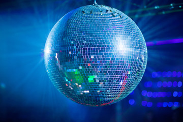 Bleu mirror ball rolling in the night club