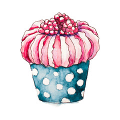 Watercolor cupcake. Vector illustration.