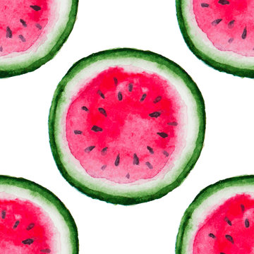 Vector watercolor seamless pattern with  texture of the watermelon.